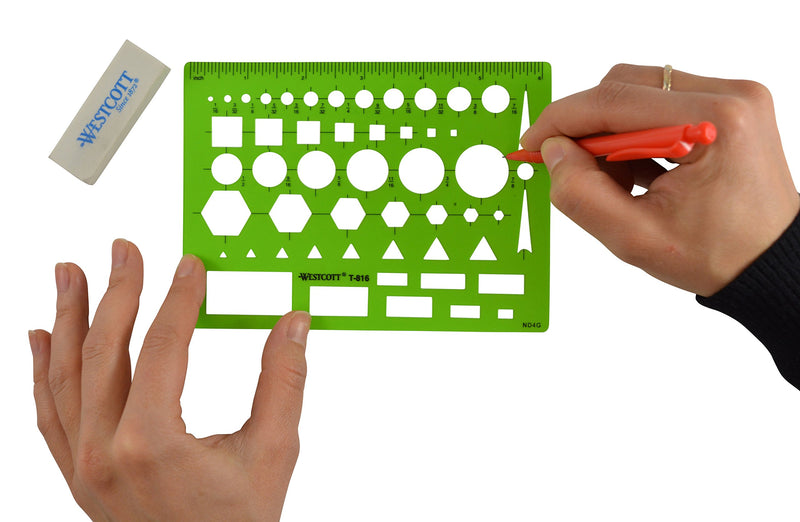 Westcott Technical All Purpose Drawing Template (T-816) , Green , 4 1/2 x 6 in - LeoForward Australia