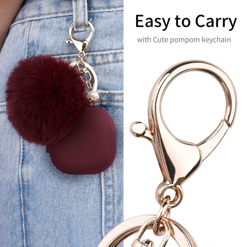  [AUSTRALIA] - Filoto Case for Samsung Galaxy Buds 2 / Buds Live/Buds Pro/Buds 2 Pro, Cute Silicone Earbuds Protective Case Cover with Pompom Keychain Accessories for Women Girls (Burgundy) Burgundy