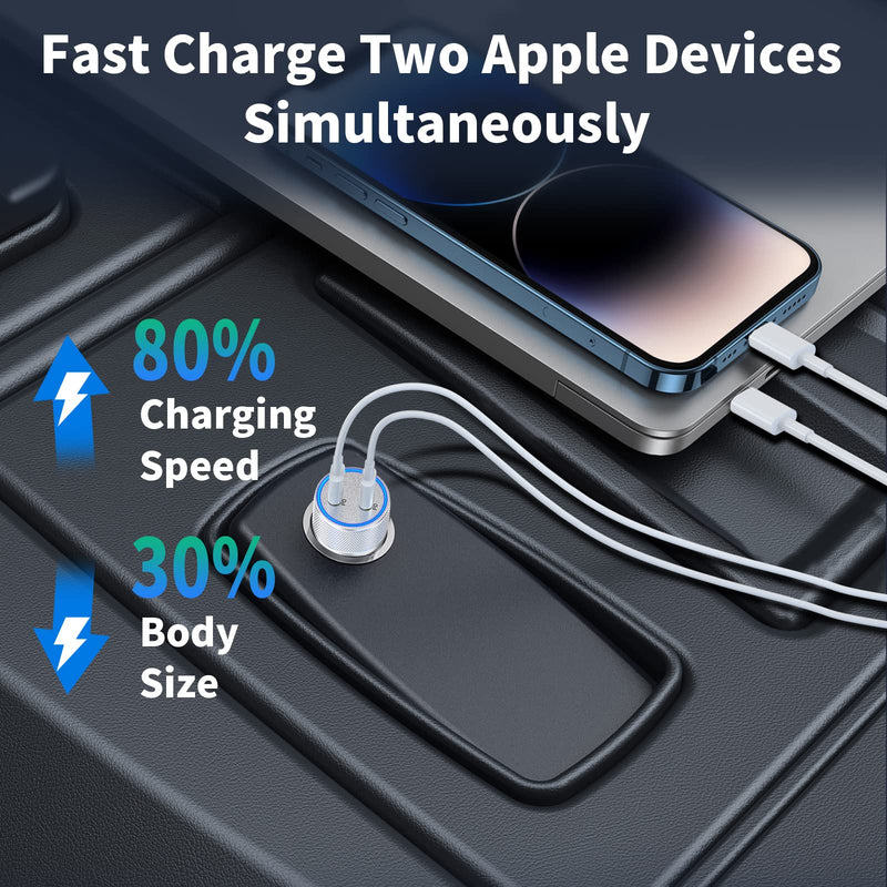  [AUSTRALIA] - BARMASO iPhone Fast Car Charger, [Apple MFi Certified] 60W Dual USB-C Power Car Charger with 2 Pack Type-C to Lightning Cord + 20W PD iPhone Charger Quick Charging for iPhone 14/13/12/11/XS/XR/SE/iPad