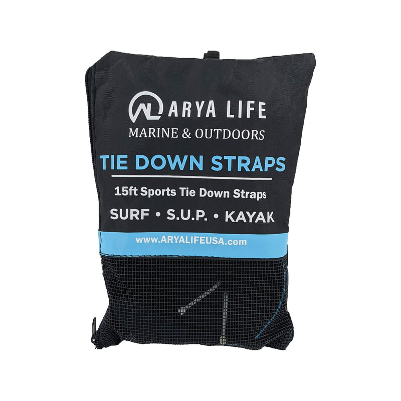  [AUSTRALIA] - Arya Life 15 Feet 'No Scratch' Silicone Buckle Rack Strap Tie Down Cam Straps for Surfboard SUP Paddleboard Kayak Snowboard and Canoes (Set of 2), Black