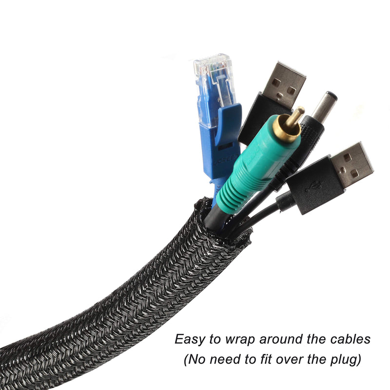  [AUSTRALIA] - CrocSee 25ft - 1/2 inch Braided Cable Management Sleeve Cord Protector - Self-Wrapping Split Wire Loom for TV/Computer/Home Theater/Engine Bay - Black 1/2"-25ft