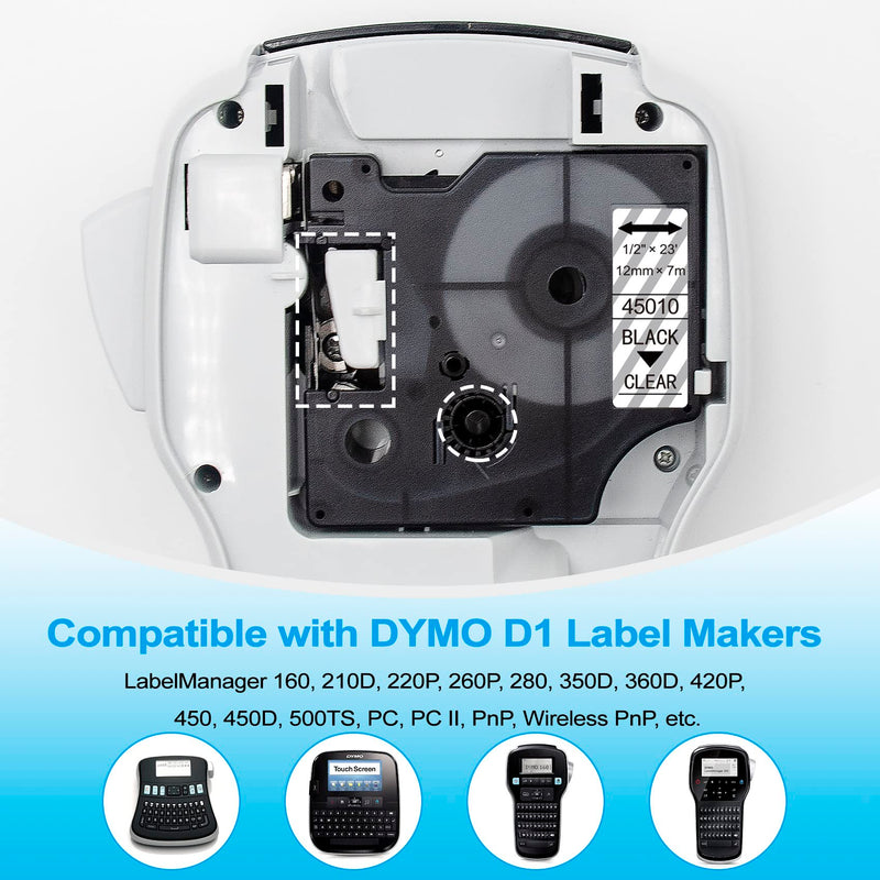  [AUSTRALIA] - 5P Compatible with Dymo D1 Label Tape 1/2" Replacement for Dymo Label Maker Refills D1 45010 45013 45022-24, Clear/White/Silver/Gold/Black Label Cartridge for LabelManager 160 210D 280 360D 420D PnP