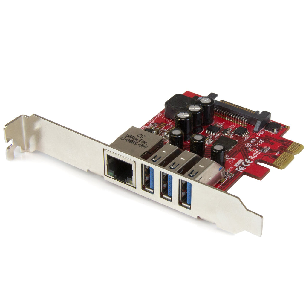  [AUSTRALIA] - StarTech.com 3 Port PCI Express USB 3.0 Card + Gigabit Ethernet - Fits Standard & Low-Profile PCs - UASP Supported - Optional SATA Power (PEXUSB3S3GE)