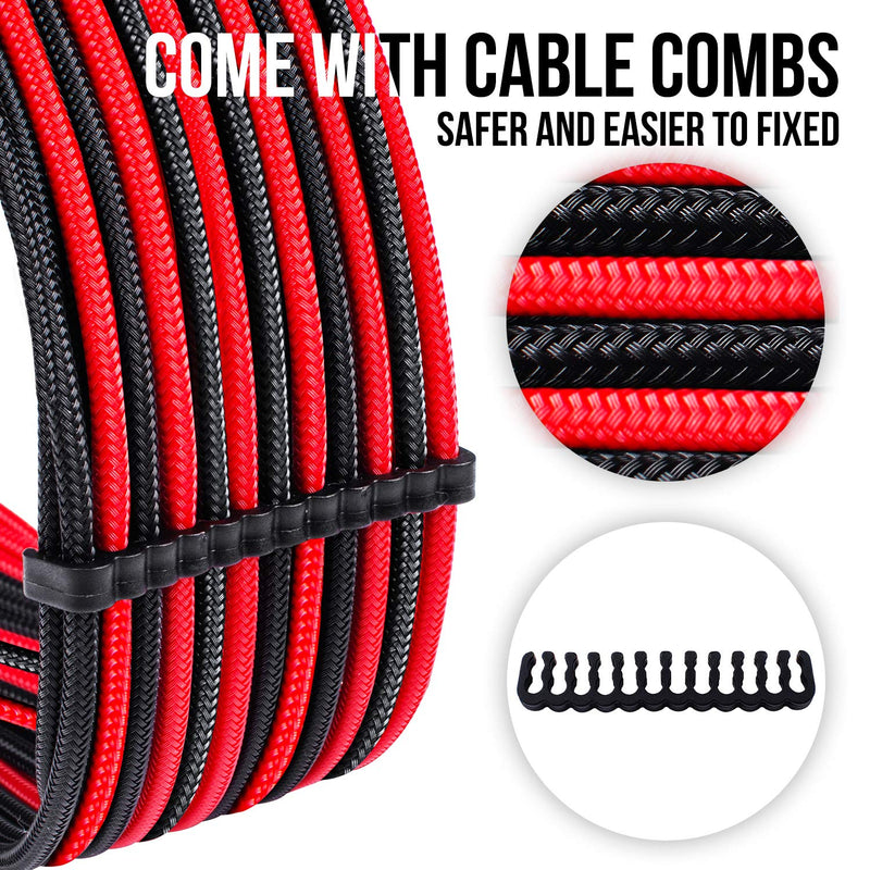  [AUSTRALIA] - Smraza Sleeved Cable Extension Kit for Power Supply with Extra Sleeved, PSU Connectors, 24-Pin 8-Pin 6-Pin 4+4-Pin with Cable Combs(11.8 inch/ 30cm) (Red & Black) Red & Black