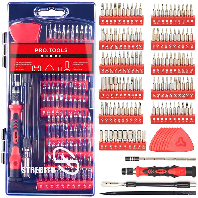  [AUSTRALIA] - STREBITO Precision Screwdriver Sets 124 in 1 Magnetic Repair Kit with 110 Bits Electronics Tool Kit for Computer, PC, iPhone, Laptop, Cell Phone, MacBook, PS4, Nintendo, Xbox, Game Controller(Red) Red