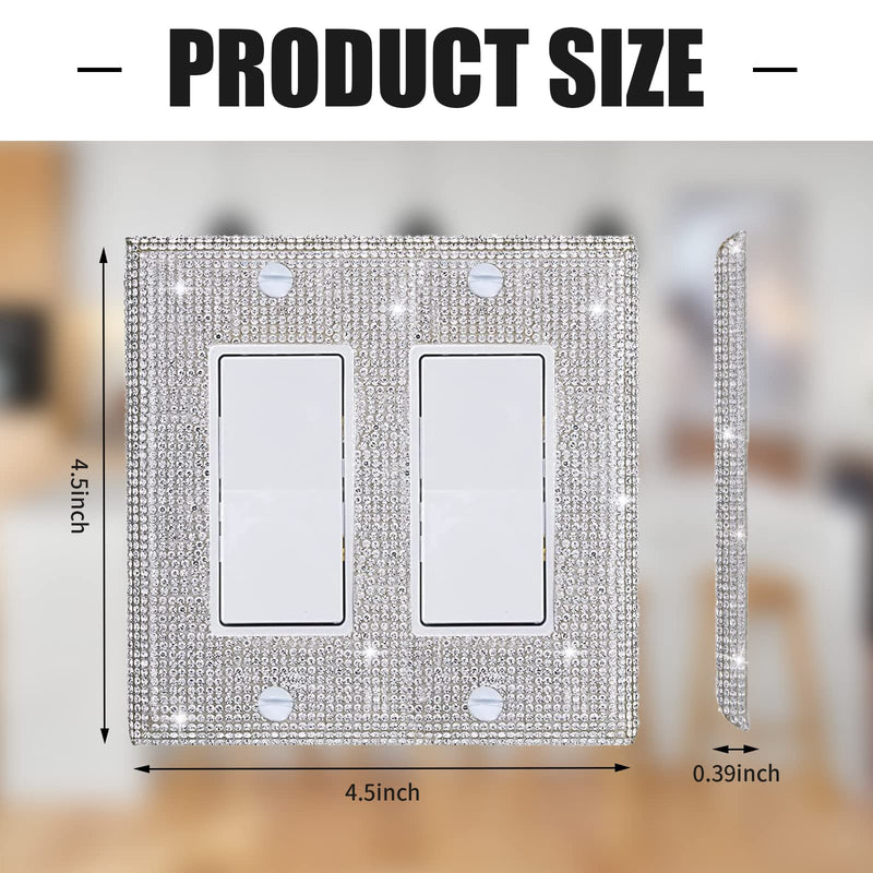 [AUSTRALIA] - Silver Shiny Silver Rhinestones Switch Wall Plate Double Gang Toggle Light Switch Covers Decorative Bling Light Switch 2-Gang Light Switch Cover