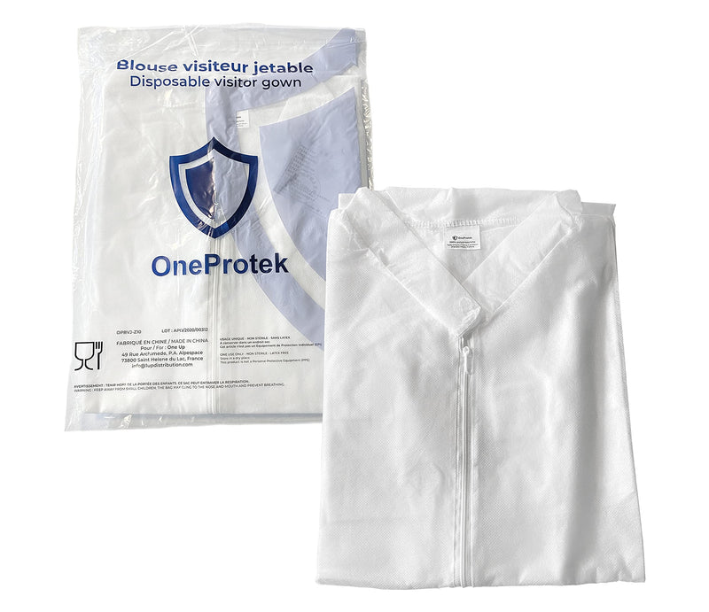  [AUSTRALIA] - 10 white disposable protective gowns OneProtek - zipper and long-sleeved disposable gowns - one size (105 cm) 1