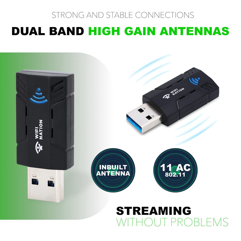  [AUSTRALIA] - WiFi Nation® WiFi Dongle 1300Mbps WiFi Adapter 2.4G/5G Dual Band Mini USB 3.0 802.11ac Wireless Network Adapter for PC Desktop Laptop Windows MacOS & Most of Linux Distros