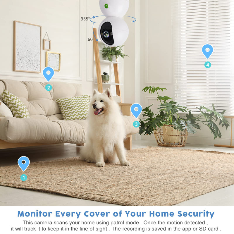  [AUSTRALIA] - 2.5K 5GHz & 2.4GHz Indoor Security Camera Wireless,Pet Camera for Home Security for Baby/ Cat /Dog, 7/24 Motion Tracking,Spotlight & Siren Alarm ,One Click to Call(64GB Included)