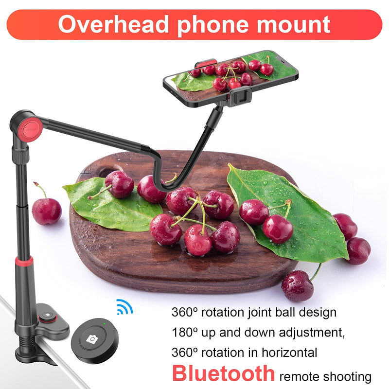  [AUSTRALIA] - Phone/Tablet Holder for Bed,Flexible Gooseneck Long arm Cell Phone Stand with Detachable Remote,Overhead Phone Mount for Recording Reading clamp Compatible with Smartphone/Tablet/ipad/iPhone 4.6"-11" Red