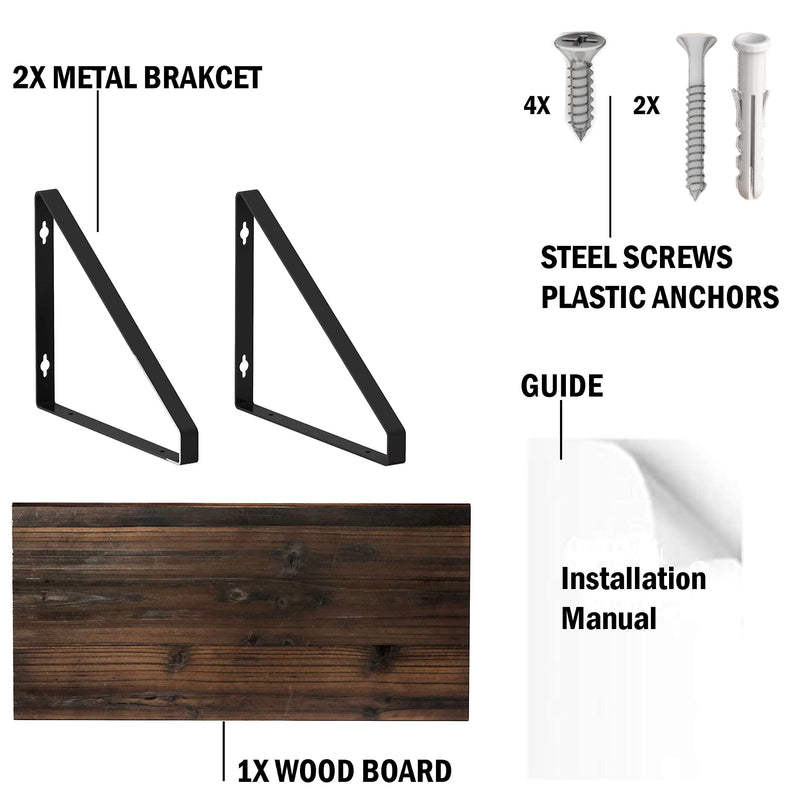  [AUSTRALIA] - BAMEOS Floating Shelves Rustic Wood Wall Shelf Wall Mounted Shelves for Living Room, Office, and Bedroom, with Metal Bracket 1 PACK