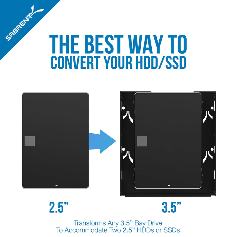  [AUSTRALIA] - SABRENT 3.5-Inch to x2 SSD / 2.5-Inch Internal Hard Drive Mounting Kit [SATA and Power Cables Included] (BK-HDCC) Bracket + Cables