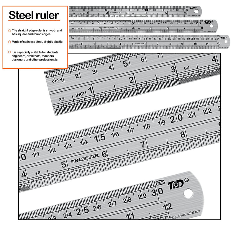  [AUSTRALIA] - 3Pcs Stainless Steel Ruler, 6in 8in 12in Metal Ruler, Straight Edge Ruler with Imperial (inch) and Metric (cm), 0.5mm and 1/64 inch High Accuracy Measurement