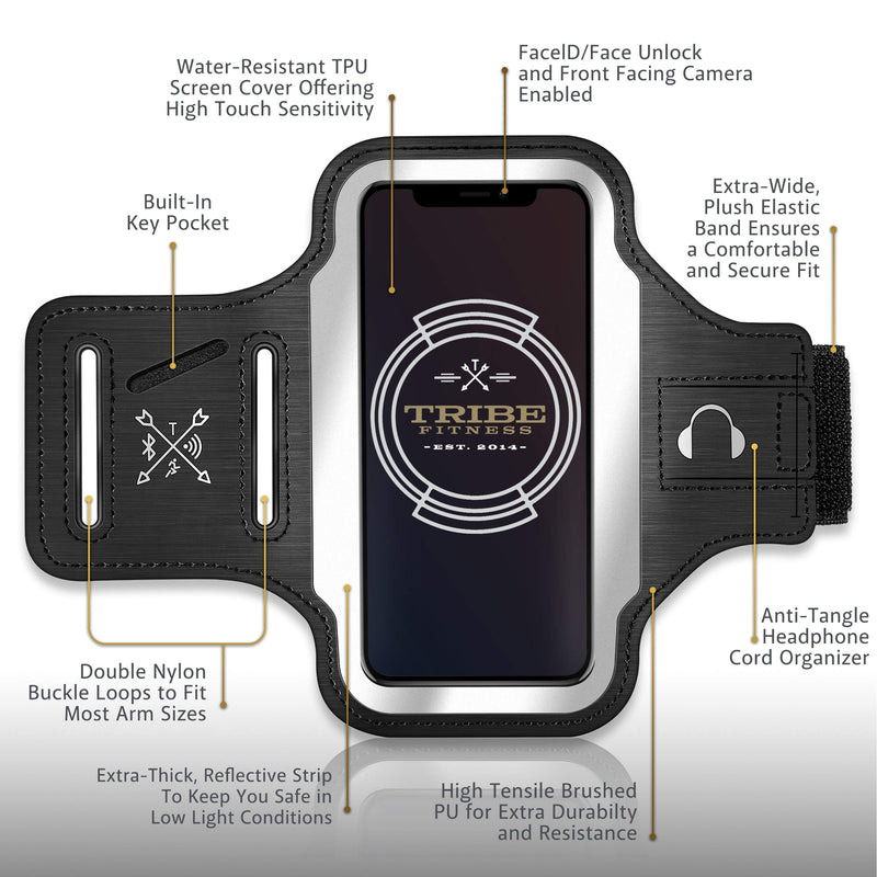 TRIBE Running Phone Holder Armband. iPhone & Galaxy Cell Phone Sports Arm Bands for Women, Men, Runners, Jogging, Walking, Exercise & Gym Workout. Fits All Smartphones. Adjustable Strap, CC/Key Pocket Black L: iPhone+/Pro Max/XR/XS Max/Galaxy+/Ultra/Note - LeoForward Australia