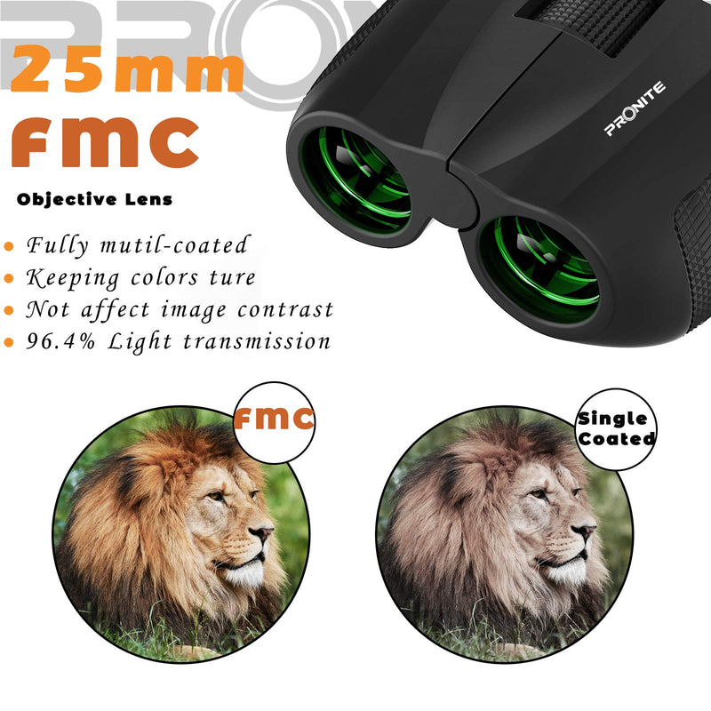  [AUSTRALIA] - Compact Binoculars Telescope for Adults PRONITE - 10x25 HD Small Binoculars for Bird Watching with HD BAK-4 Prism FMC Lens,Powerful Binoculars for Hunting, Outdoor Sport Games, Traveling and Concert