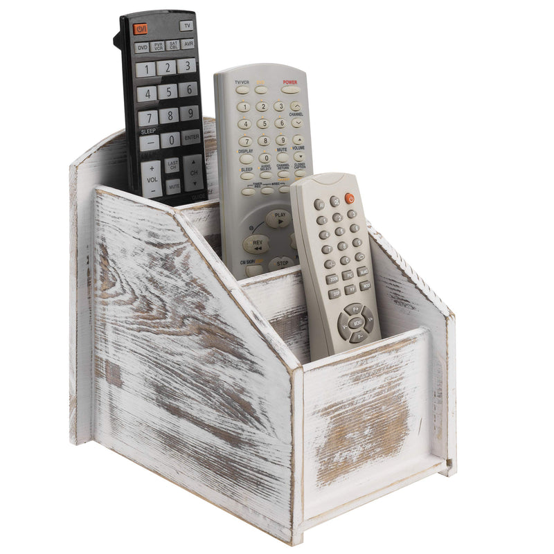  [AUSTRALIA] - MyGift Whitewashed Wood Remote Control Holder Organizer Caddy with 3 Compartments, TV Remote Media Remote Storage Box for Living Room