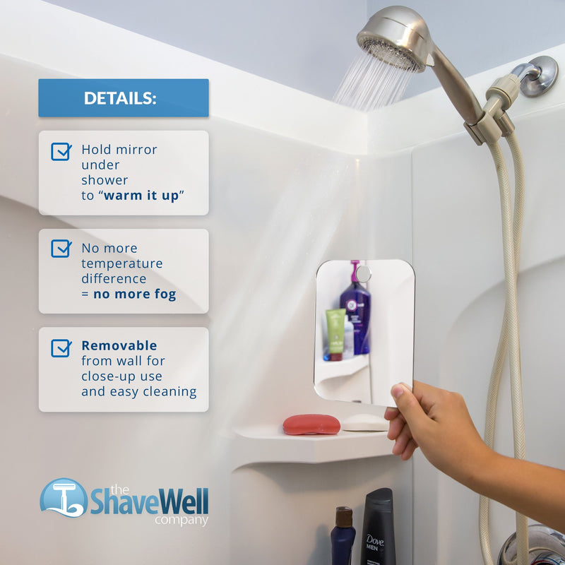  [AUSTRALIA] - The Shave Well Company Deluxe Anti-Fog Shower Mirror | Fogless Bathroom Shaving Mirror | 33% Larger Than Original | Long-Lasting Removable Adhesive Hook Shave Well Deluxe Mirror