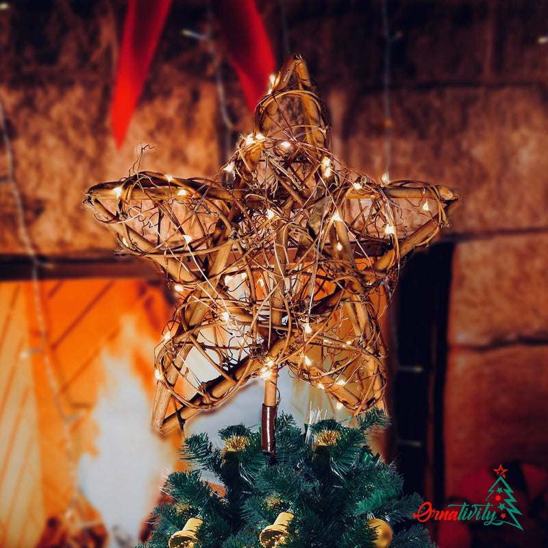  [AUSTRALIA] - Ornativity Rattan Star Tree Topper - Christmas Rustic LED Light Up Tree Topper Decoration