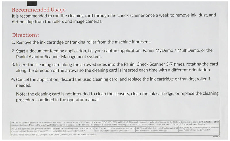  [AUSTRALIA] - Panini Check Scanner Cleaning Cards featuring Waffletechnology (15 cards) 15 Cards