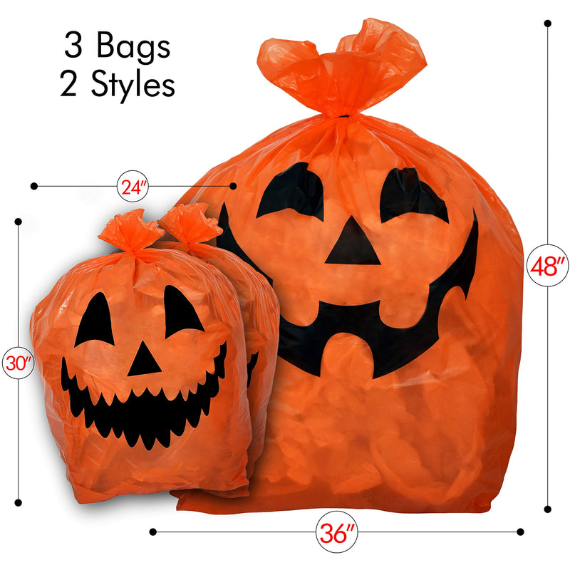 Skeleteen Pumpkin Leaf Bags Decorations - Jack O Lantern Outdoor Yard Fall Lawn and Leaves Pumpkins Decorating Bag with Ties - 3 Sizes - LeoForward Australia