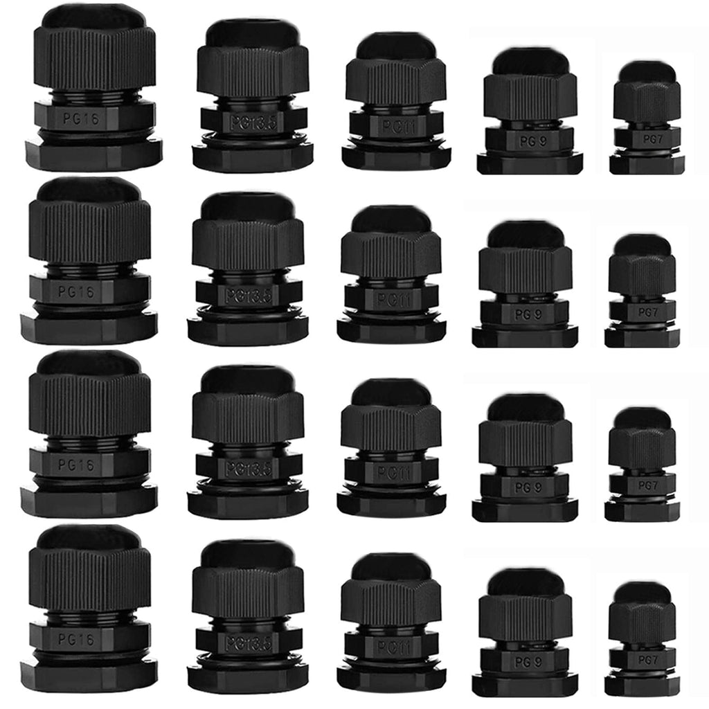  [AUSTRALIA] - 20pcs Cable Gland Waterproof Adjustable 3-13mm Cable Connectors PG7 PG9 PG11 PG13.5 PG16 Plastic Cable Gland Joints Wire Protectors