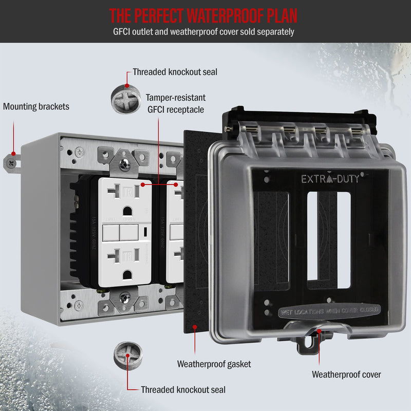  [AUSTRALIA] - ENERLITES Weatherproof Outlet Box with Three 3/4-in Threaded Outlets, Outdoor Electrical Box, 3 Holes 0.75” Each, 2-Gang, 4.53” Height x 4.53” Length x 2.16” Depth, EN2375 0.75 Inch