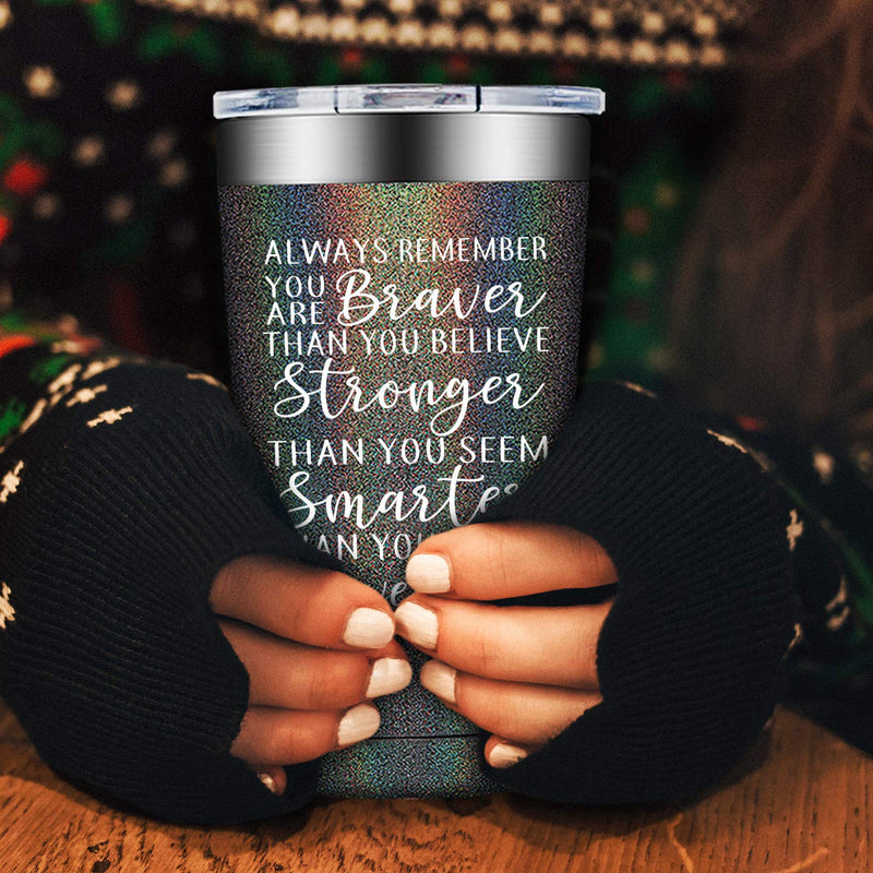  [AUSTRALIA] - Inspirational Tumbler Gift - Gifts for Women, Men, Always Remember You Are Braver Than You Believe, Stronger, Thank You Gifts for Women, Coworker, Friends, Sister, Employee, Daughter, Teenage Girls Glitter Charcoal