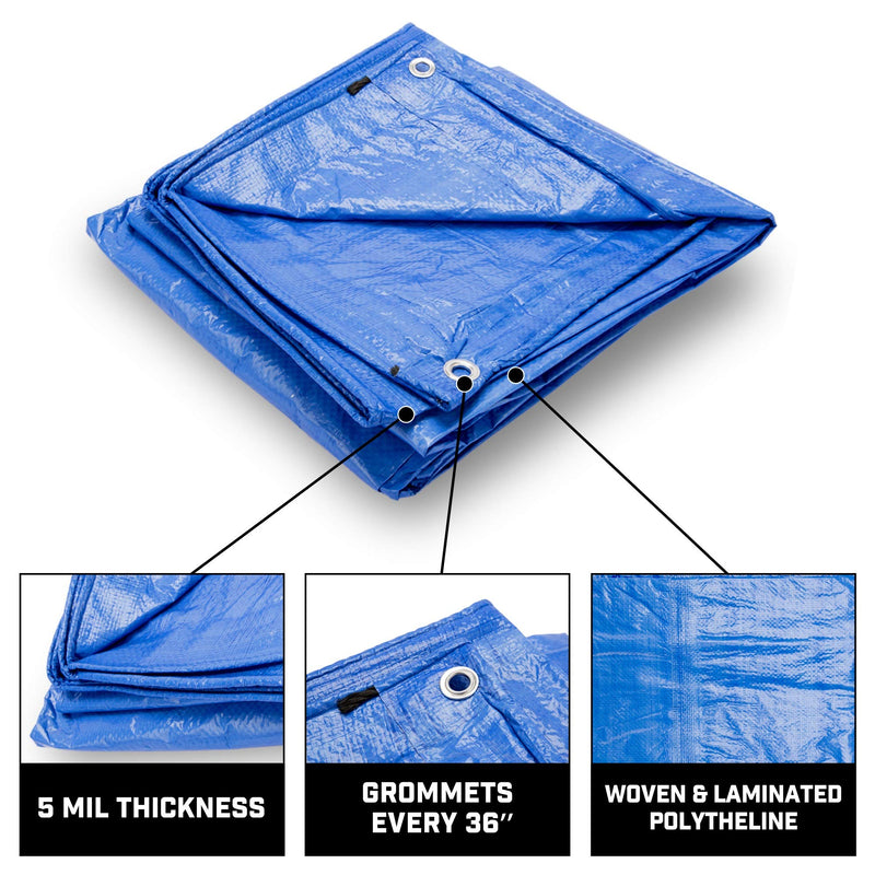  [AUSTRALIA] - B-Air Grizzly Tarps - Large Multi-Purpose, Waterproof, Heavy Duty Poly Tarp Cover - 5 Mil Thick (Blue - 8 x 10 Feet) 8X10 Pack of 1