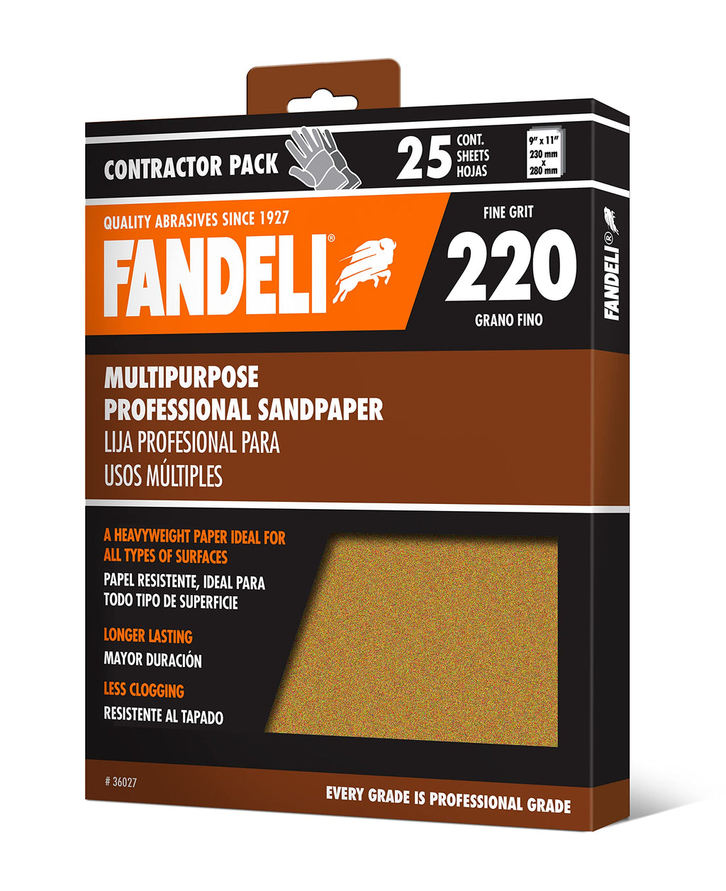  [AUSTRALIA] - Fandeli 36027 220 Grit Multipurpose Sandpaper Sheets, 9" x 11", 25-Sheet 9" by 11"