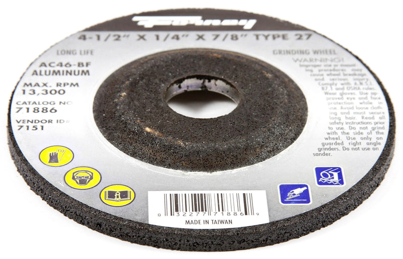  [AUSTRALIA] - Forney 71886 Grinding Wheel with 7/8-Inch Arbor, Aluminum Type 27, AC46-BF, 4-1/2-Inch-by-1/4-Inch