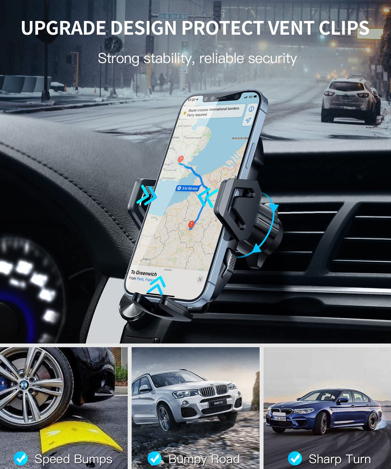  [AUSTRALIA] - MOBOSI Phone Mount for Car, Air Vent Cell Phone Holder, [Never Fall Off & Thick Cases Friendly] with Adjustable Clip Compatible with iPhone, Samsung and All 4.7"-7.0'' Smartphones, Black