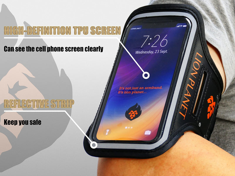 Cell Phone Armband Case. for Screen Size of 6.8 inches and Below. with Card Holder, Key Slot, & Earphone Cord Holder. Wear in Running, Workout, Sports, Fitness and Gym. (Dark Black, S 5.8") Dark Black S 5.8" - LeoForward Australia