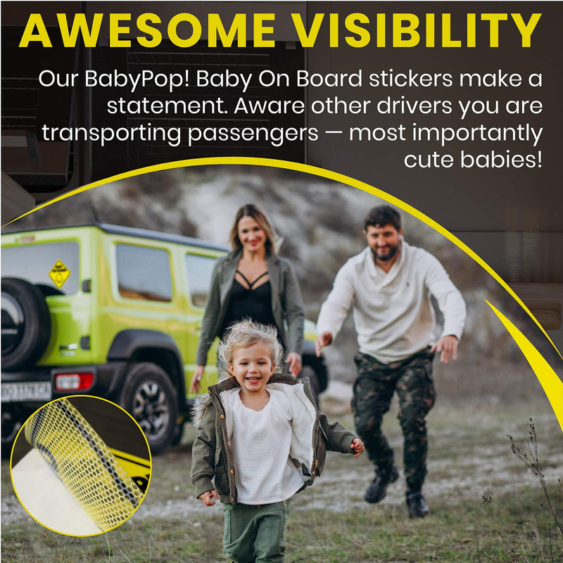  [AUSTRALIA] - BabyPop! 2 Pack Baby On Board Sticker Sign for Cars, No Residue and See Through Safety Cute Design 2 Pack A) Yellow