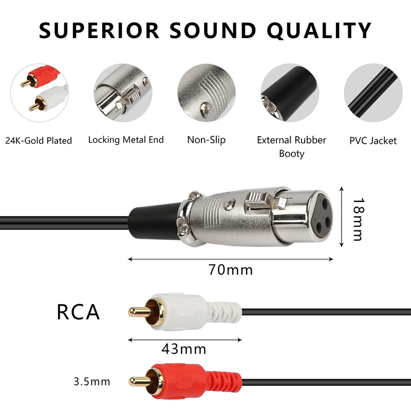  [AUSTRALIA] - MEIRIYFA XLR Female to 2RCA Male Y Splitter Patch Cable, Unbalanced XLR Female to 2 RCA/Phono Plug Stereo Audio Interconnect Duplicator Lead - 1.5 Meter (XLR Female to 2RCA)