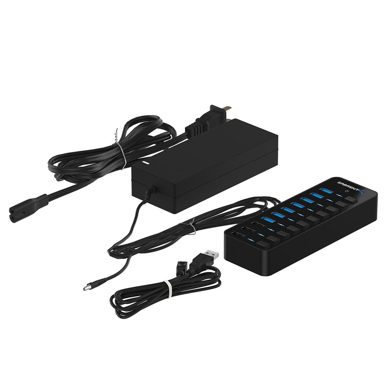 Sabrent 60W 10-Port USB 3.0 Hub Includes 3 Smart Charging Ports with Individual Power Switches and LEDs + 60W 12V/5A Power Adapter (HB-B7C3) 7 + 3 Charging Ports - LeoForward Australia