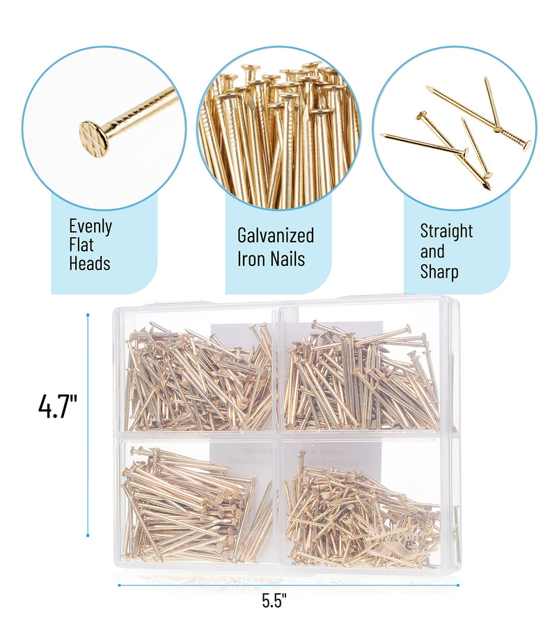  [AUSTRALIA] - Mr. Pen- Nail Assortment Kit, 600 Pcs, 4 Sizes, Gold, Small Nails, Nails for Hanging Pictures, Finishing Nails, Wall Nails for Hanging, Pin Nails, Hardware Nails, Assorted Nails, Galvanized Nails.