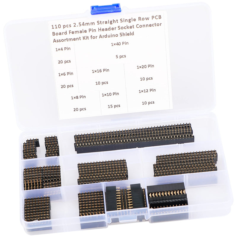  [AUSTRALIA] - 110 pcs 2.54mm Straight Single Row PCB Board Female Pin Header Socket Connector Assortment Kit for Arduino Shield