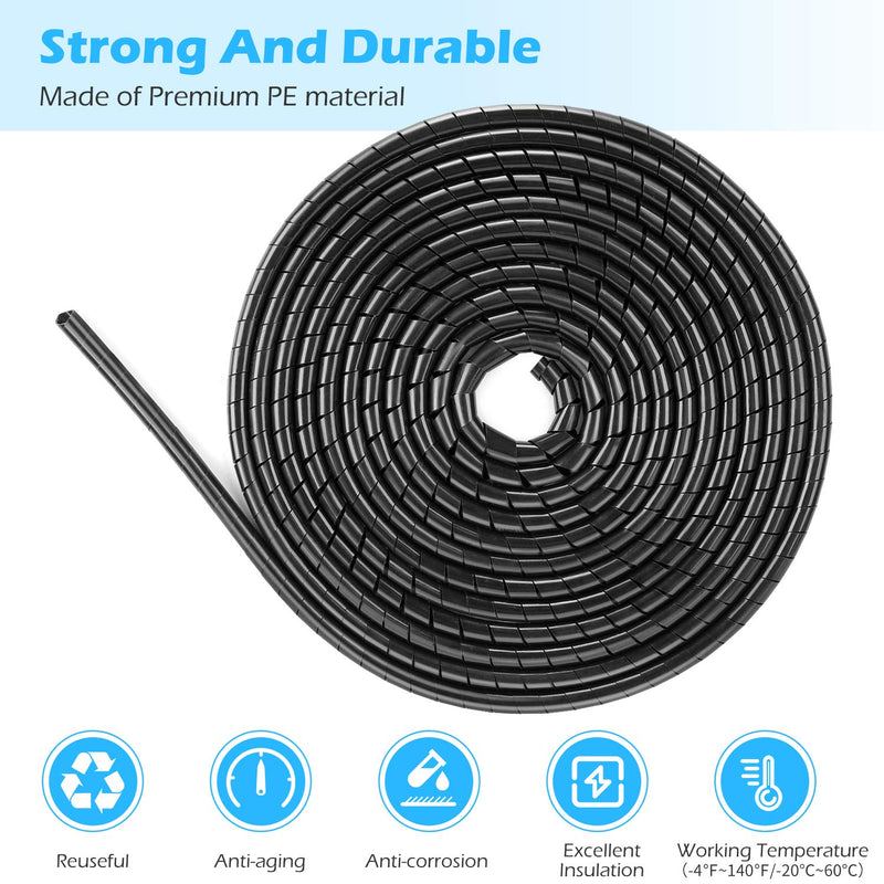  [AUSTRALIA] - MOSOTECH Cable Management System, 2 x 17ft Cable Tidy Spiral Wrap + 1 x 10ft Cable Ties, DIY Flexible Cable Protector for Home Office PC TV Wire Organizer