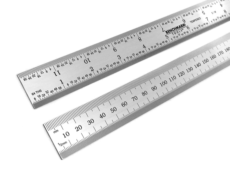  [AUSTRALIA] - Benchmark Tools 466545 Rigid English/Metric 300 mm / 12 Inch Machinist Rule with MM.5 MM, 1/32 and 1/64 Markings Tempered Stainless Steel Brushed Finish Conforms to EEC-1 Accuracy Standards (1)