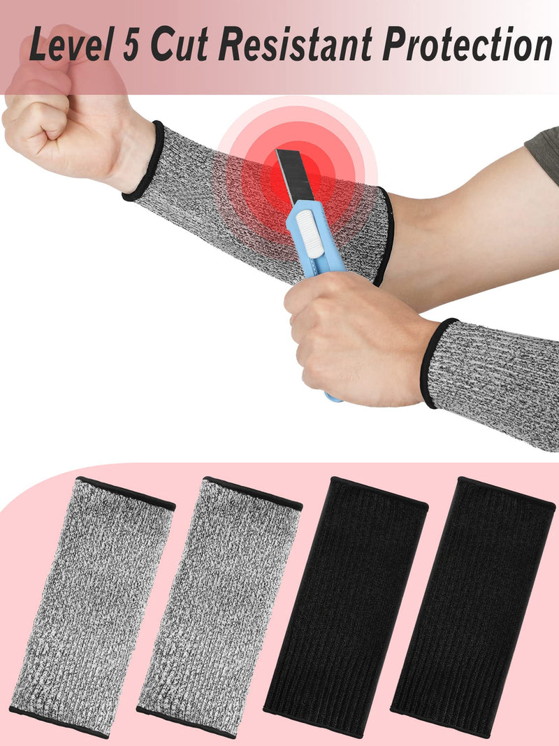  [AUSTRALIA] - 4 Pairs Cut Resistant Sleeve Level 5 Protection Sleeve Arm Protective Sleeves for Men Women Anti Abrasion Anti Scratches Black ,Grey