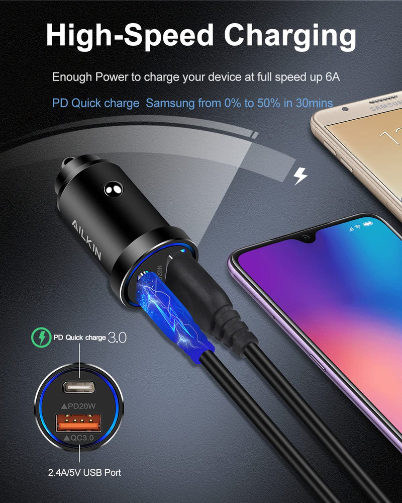  [AUSTRALIA] - iPhone 13 Car Charger, AILKIN 38W 2 Port Fast Charger Block with USB C& QC 3.0 Power Adapter, PowerPort PD Rapid Charging for iPhone 13 12 11 Pro Max X XR XS, Samsung Galaxy Cigarette Lighter Plug Black