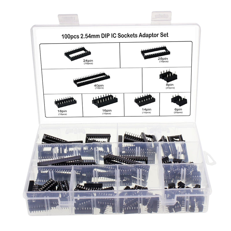  [AUSTRALIA] - Aussel 100pcs 2.54mm Pitch Dual Row DIP IC Socket Solder Adapter Set 6, 8,14,16,18,24,28,40 Pin