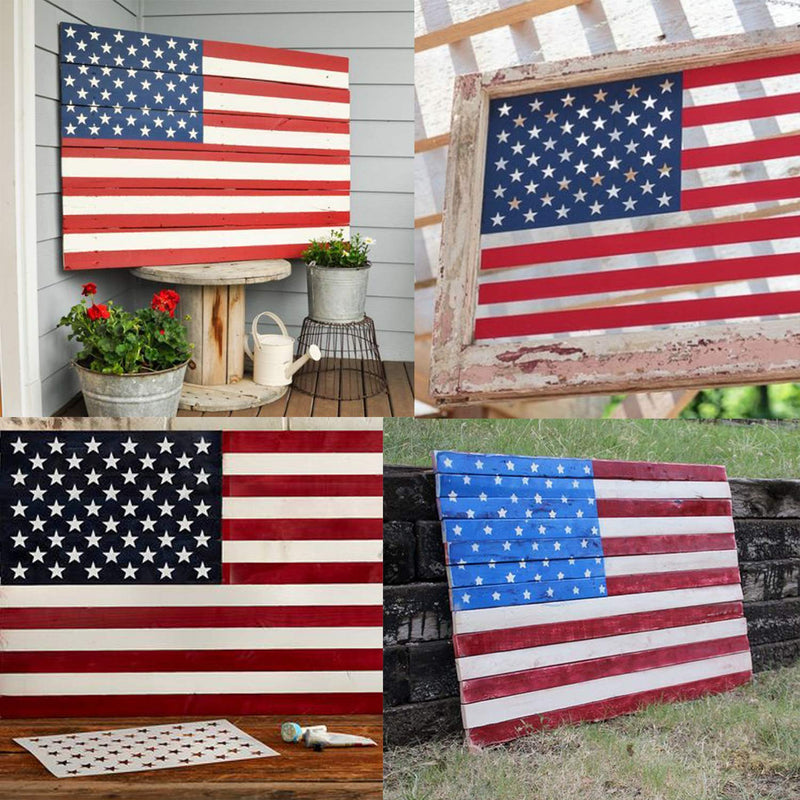  [AUSTRALIA] - Whaline 7 Pieces American Flag 50 Stars Stencil Template for Painting on Wood, Fabric, Paper, Airbrush, Walls Art, 2 Large, 2 Medium and 3 Small for Flag Day, Independence Day