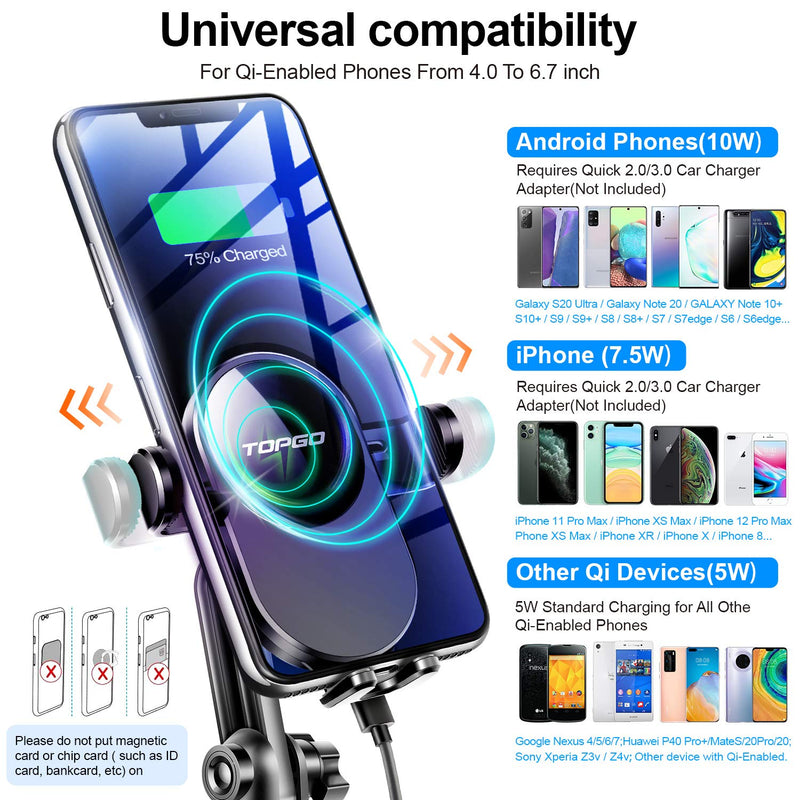  [AUSTRALIA] - [Upgraded] TOPGO Cup Holder Phone Mount Wireless Charger,Universal Cell Phone Holder Car Charger Wireless-Charger-Cup-Phone-Holder Fast Charging for iPhone11/11 Pro/11 Pro Max, Samsung Galaxy Black