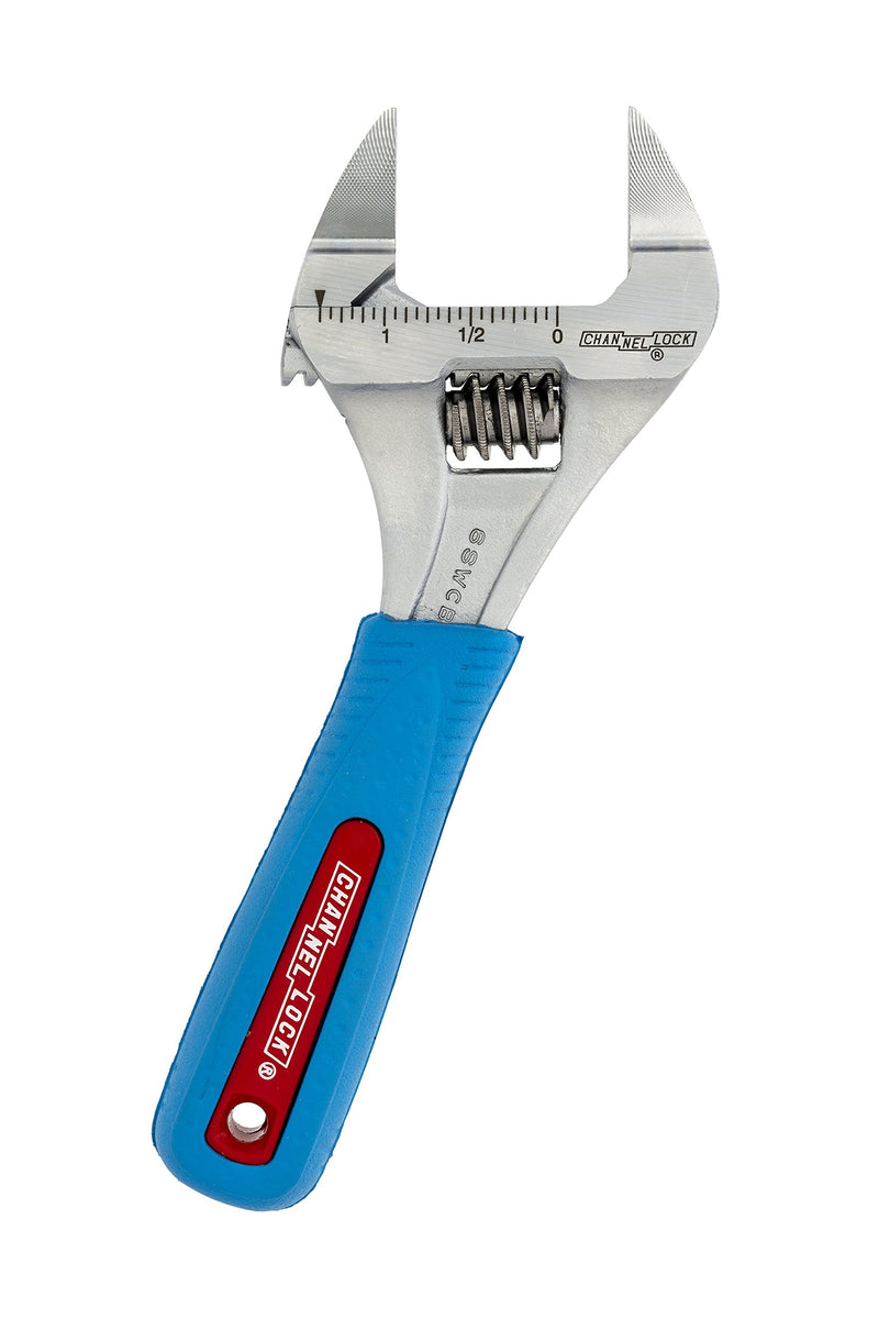  [AUSTRALIA] - Channellock 6SWCB Slim Jaw 6-Inch WideAzz Adjustable Wrench | 1.34-Inch Jaw Capacity | Precise Design Grips in Tight Spaces | Measurement Scales for Easy Sizing of Diameters | CODE BLUE Comfort Grip