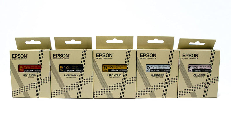  [AUSTRALIA] - Epson LabelWorks Ribbons Bundle - 5 Label Maker Printable Ribbons - 212RBBPX, 212RBGPX, 212RBPPX, 212RGNPX, 212RGRPX
