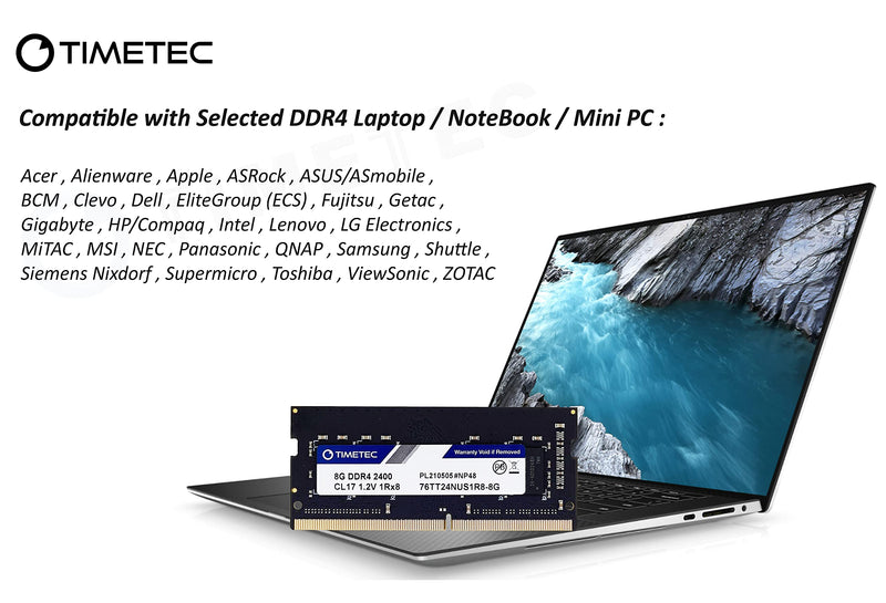  [AUSTRALIA] - Timetec 8GB DDR4 2400MHz (DDR4-2400) PC4-19200 (PC4-2400T) Non-ECC Unbuffered 1.2V CL17 1Rx8 Single Rank 260 Pin SODIMM Laptop Notebook PC Computer Memory RAM Module Upgrade (8GB)