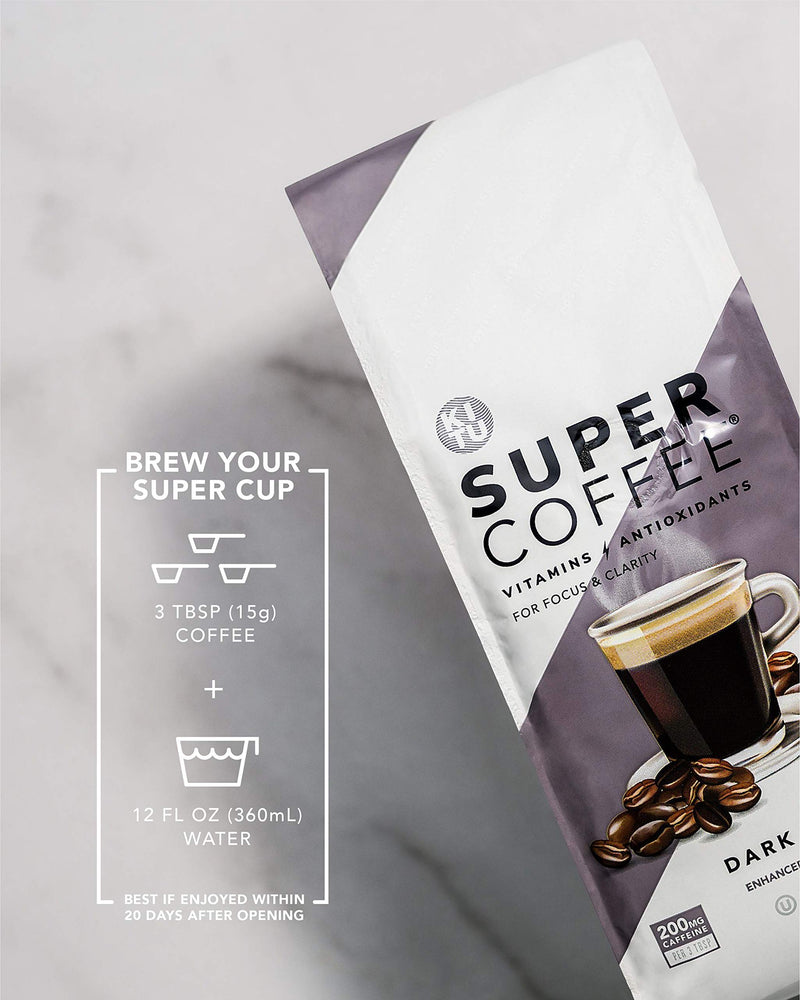  [AUSTRALIA] - Kitu Super Coffee Grounds, Energy & Immunity (2x Caffeine, Vitamins, Antioxidants, Organic) [Dark Roast] 10 Oz, 1 Pack | Keto Friendly Ground Coffee, 100% Arabica Coffee Ground Dark Roast 10 Ounce (Pack of 1)
