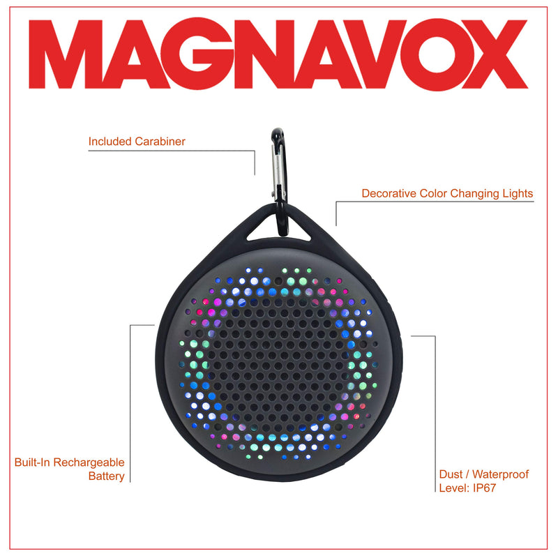 MAGNAVOX MMA3623-GY Outdoor Waterproof Speaker with Color Changing Lights in Grey | Bluetooth Wireless Technology | Rechargeable Battery | Dust Protected and Waterproof | - LeoForward Australia