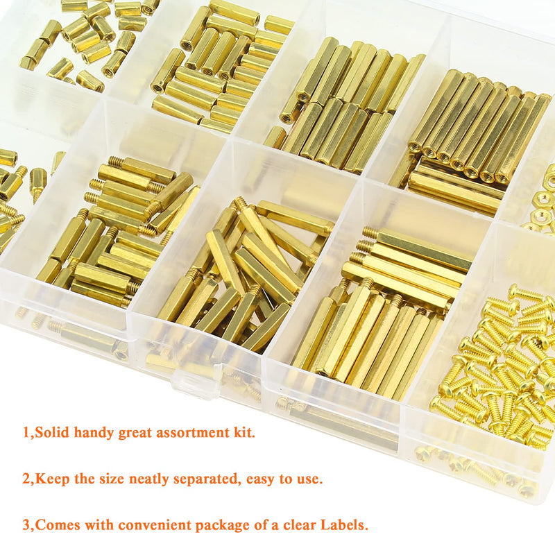  [AUSTRALIA] - HELIFOUNER 322 Pieces M2 Male Female Hex Brass Spacers Standoffs Screws Nuts Assortment Kit, Threaded Pillar for Printed Circuit Board Motherboard M2 Brass Standoff Set